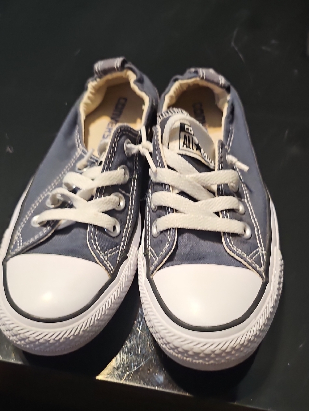 Converse Womens Low Top Canvas Sneakers - Navy and White Elastic Heel